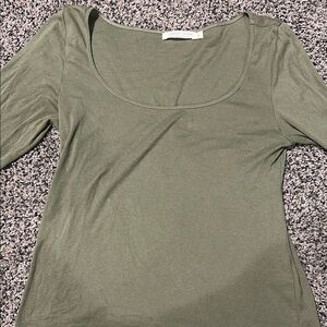 Christy Dawn Jolie Tee Scoop Neck Sage Green Organic Cotton Shirt 3/4 Sleeves